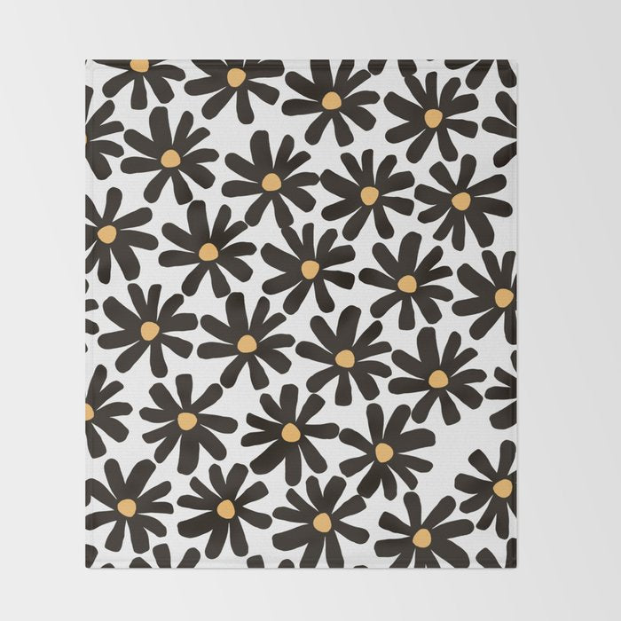 Retro modern black daisies  Throw Blanket Gallery Image 2