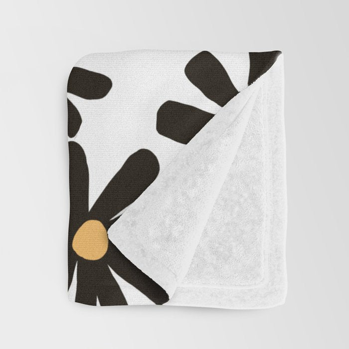 Retro modern black daisies  Throw Blanket Gallery Image 3