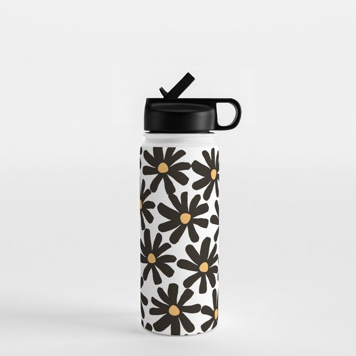 Retro modern black daisies  Water Bottle Gallery Image 1