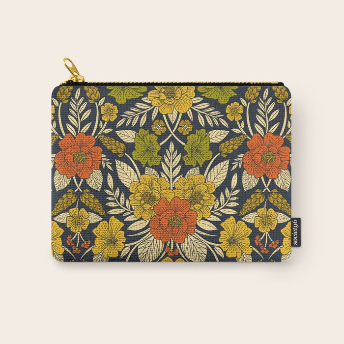 Modern Floral Pattern in Orange, Yellow, Green & Navy Carry All Pouch Gallery Image 1