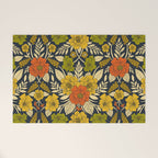 Modern Floral Pattern in Orange, Yellow, Green & Navy Welcome Mat Gallery Image 1