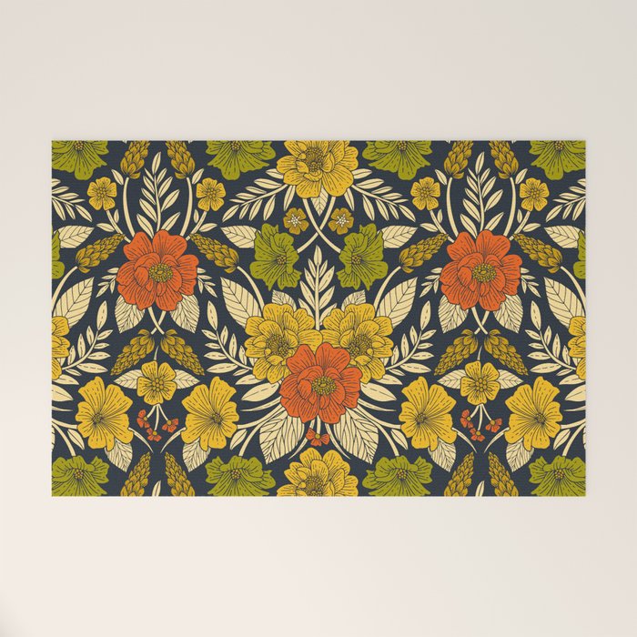 Modern Floral Pattern in Orange, Yellow, Green & Navy Welcome Mat Gallery Image 1