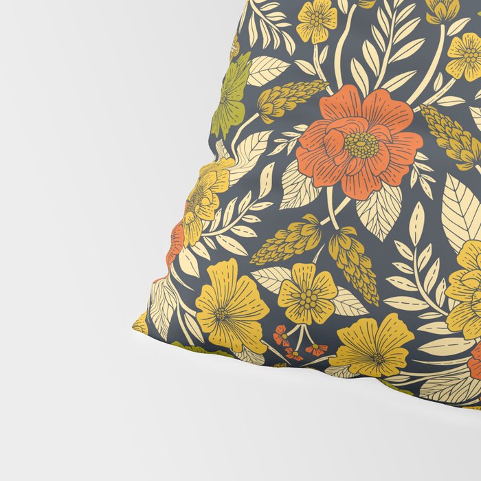 Modern Floral Pattern in Orange, Yellow, Green & Navy Pillow Sham Gallery Image 4
