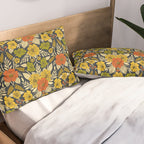 Modern Floral Pattern in Orange, Yellow, Green & Navy Pillow Sham Gallery Image 2