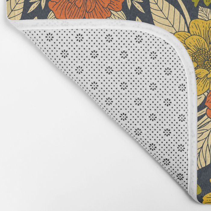 Modern Floral Pattern in Orange, Yellow, Green & Navy Bath Mat Gallery Image 2