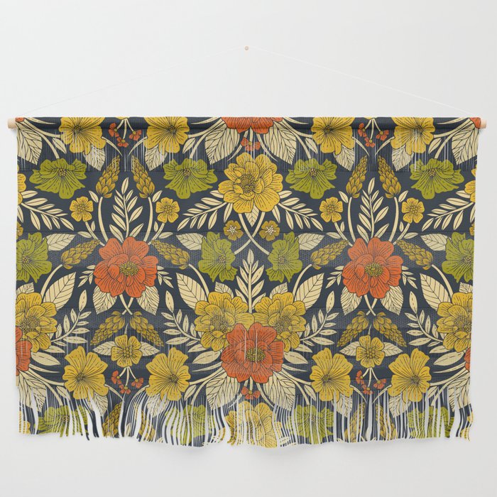 Modern Floral Pattern in Orange, Yellow, Green & Navy Wall Hanging Gallery Image 1