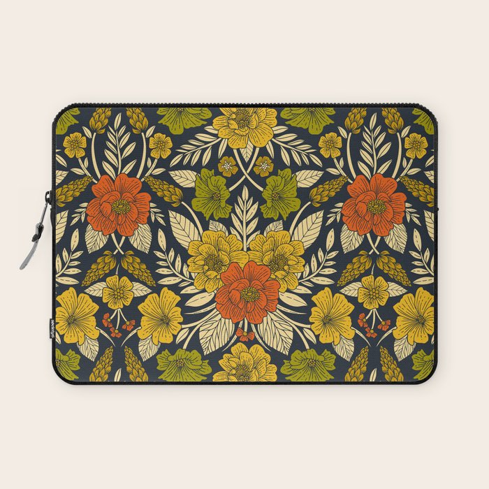 Modern Floral Pattern in Orange, Yellow, Green & Navy Laptop Sleeve
