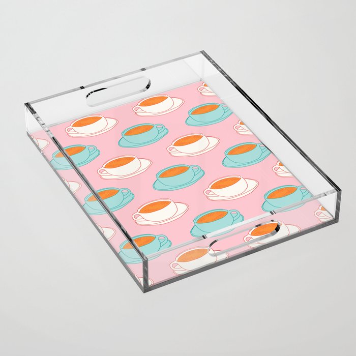 Colorful retro coffee cup art pattern Acrylic Tray Gallery Image 1