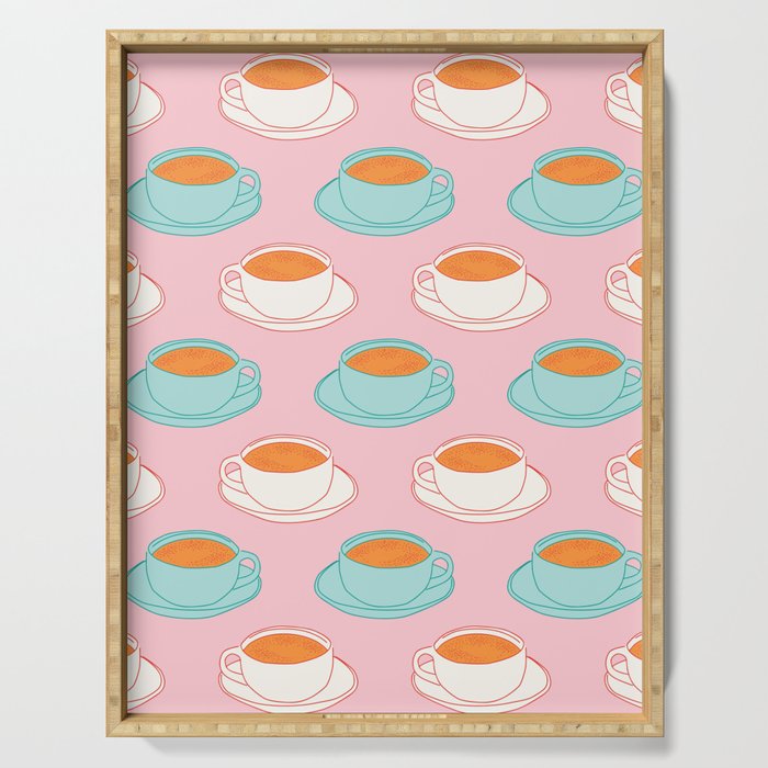 Colorful retro coffee cup art pattern Serving Tray Gallery Image 1