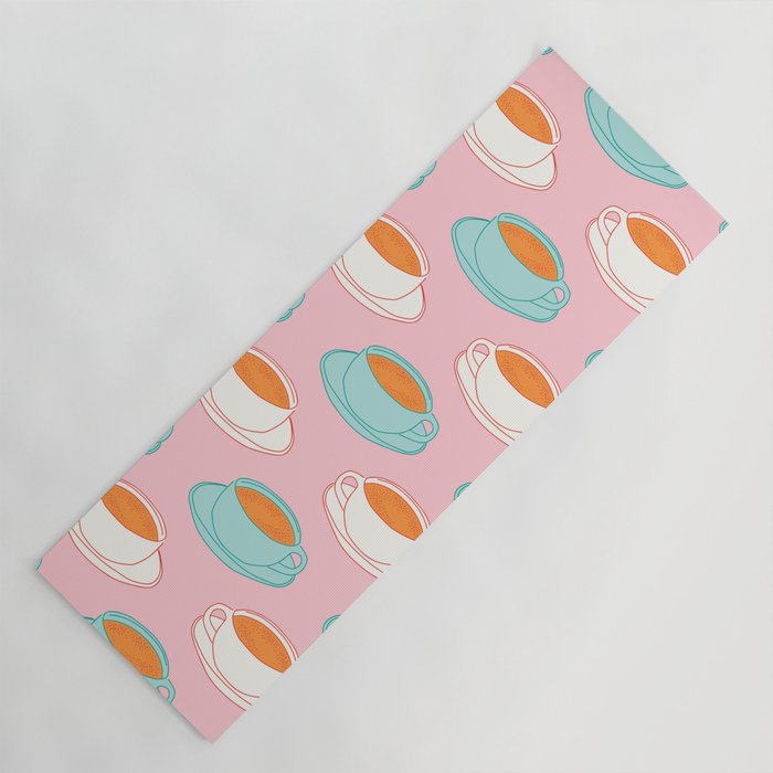 Colorful retro coffee cup art pattern Yoga Mat Gallery Image 1
