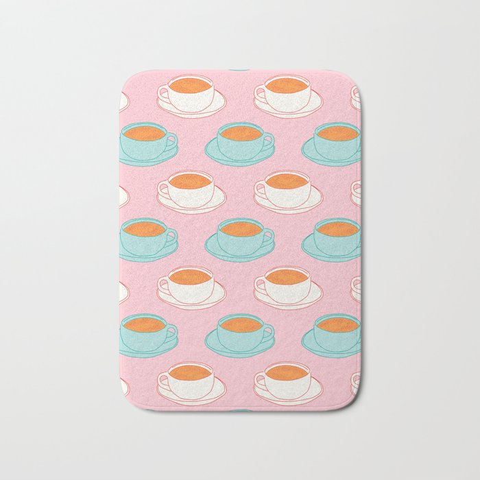 Colorful retro coffee cup art pattern Bath Mat Gallery Image 1