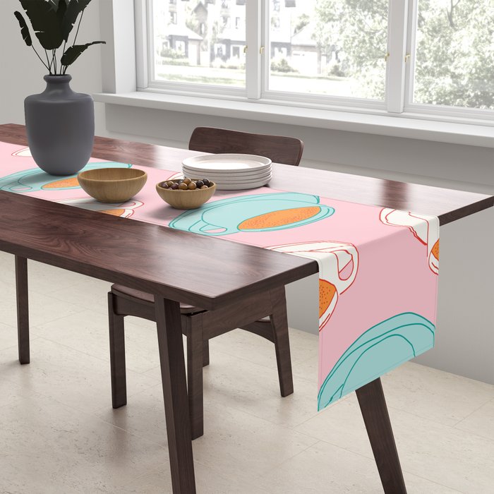 Colorful retro coffee cup art pattern Table Runner Gallery Image 2