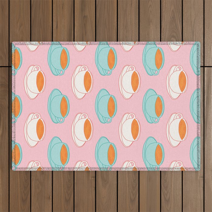 Colorful retro coffee cup art pattern Outdoor Rug Gallery Image 1