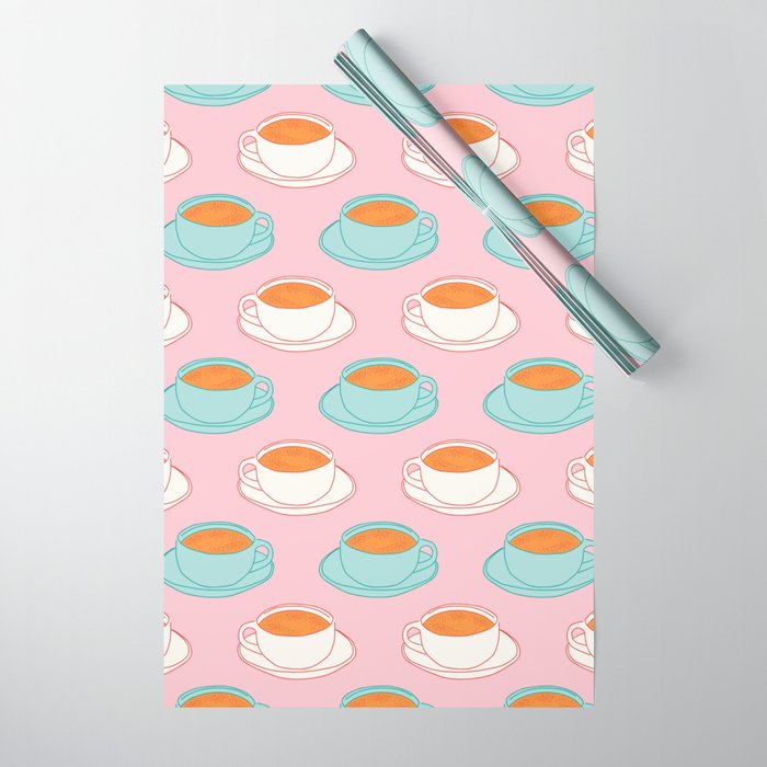 Colorful retro coffee cup art pattern Wrapping Paper Gallery Image 1