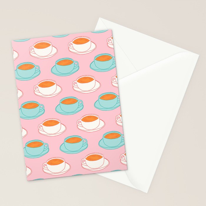 Colorful retro coffee cup art pattern Stationery Card Gallery Image 2