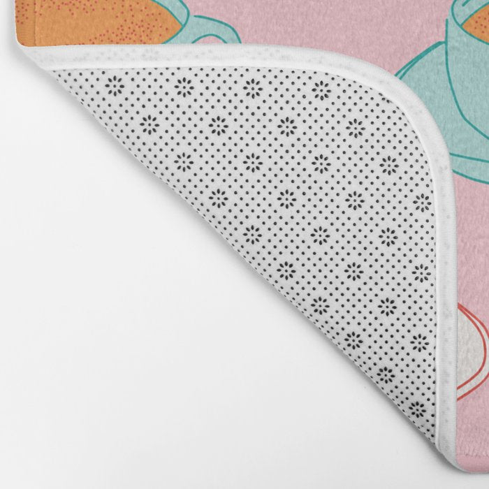 Colorful retro coffee cup art pattern Bath Mat Gallery Image 2