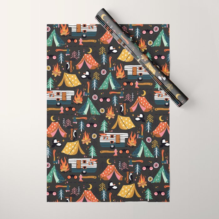 Camping Kit - Charcoal Wrapping Paper Gallery Image 1
