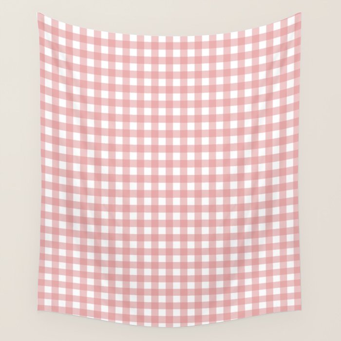 Gingham Check Pattern in Blush Pink and White Wall Tapestry Gallery Image 4