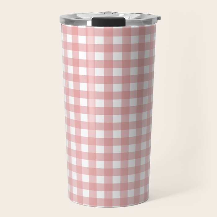 Gingham Check Pattern in Blush Pink and White Travel Mug Gallery Image 1