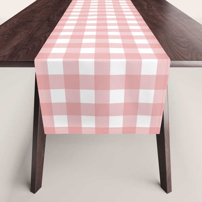 Gingham Check Pattern in Blush Pink and White Table Runner Gallery Image 1
