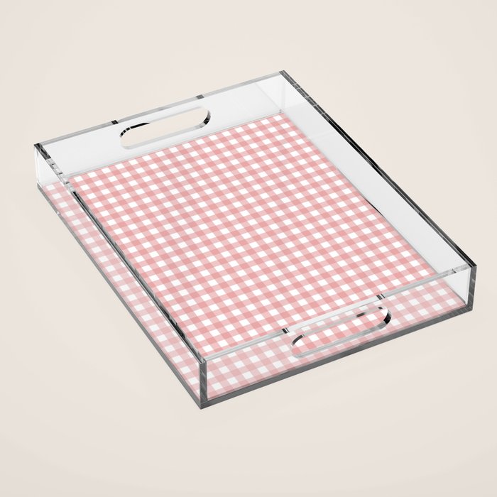 Gingham Check Pattern in Blush Pink and White Acrylic Tray Gallery Image 1
