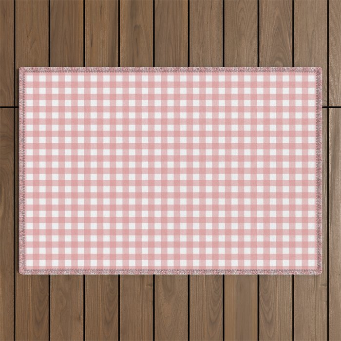 Gingham Check Pattern in Blush Pink and White Outdoor Rug Gallery Image 1