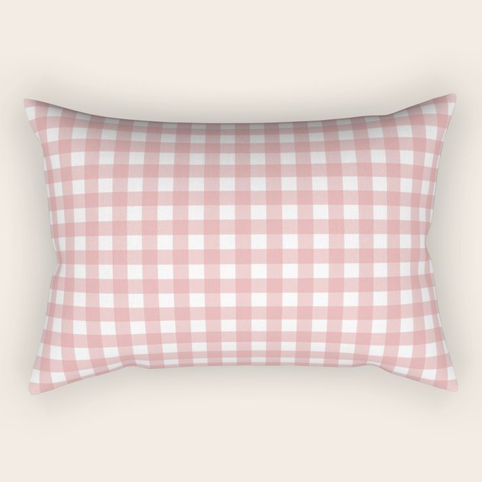 Gingham Check Pattern in Blush Pink and White Rectangular Pillow Gallery Image 1