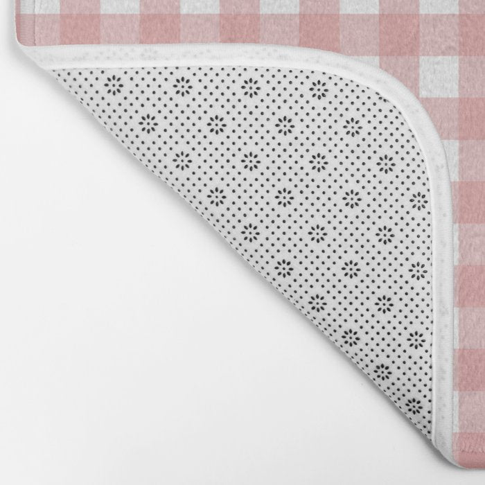 Gingham Check Pattern in Blush Pink and White Bath Mat Gallery Image 2