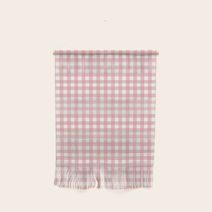 Gingham Check Pattern in Blush Pink and White Wall Hanging Gallery Image 1