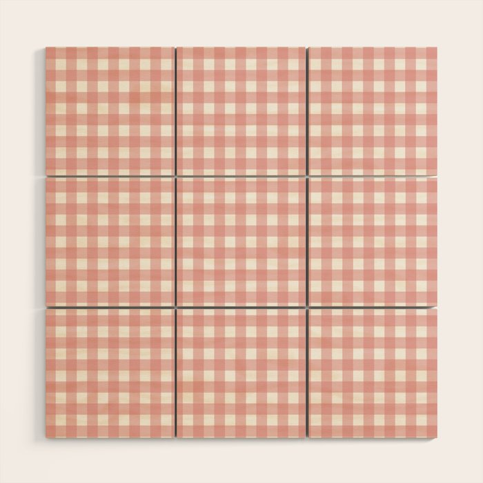 Gingham Check Pattern in Blush Pink and White Wood Wall Art Gallery Image 1