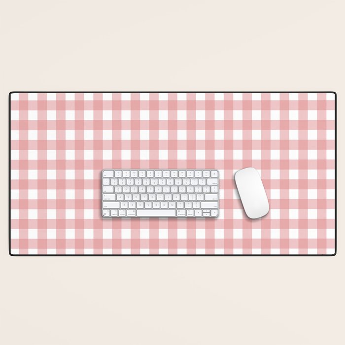Gingham Check Pattern in Blush Pink and White Desk Mat Gallery Image 1
