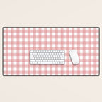 Gingham Check Pattern in Blush Pink and White Desk Mat Gallery Image 1