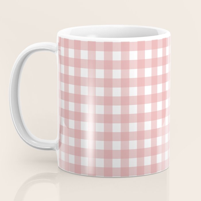 Gingham Check Pattern in Blush Pink and White Coffee Mug Gallery Image 3
