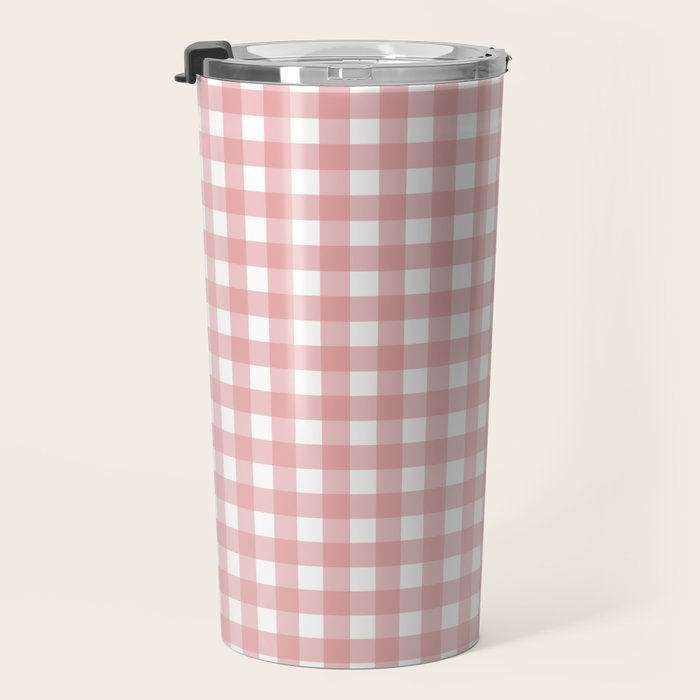 Gingham Check Pattern in Blush Pink and White Travel Mug Gallery Image 3