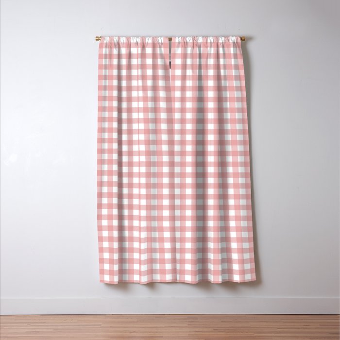 Gingham Check Pattern in Blush Pink and White Window Curtain Gallery Image 3