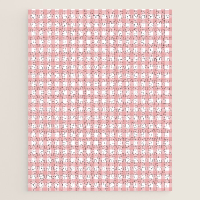 Gingham Check Pattern in Blush Pink and White Jigsaw Puzzle Gallery Image 1