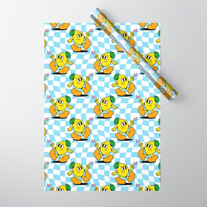 Retro lemon cartoon character pattern Wrapping Paper Gallery Image 1
