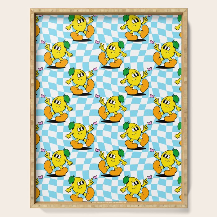 Retro lemon cartoon character pattern Serving Tray Gallery Image 1