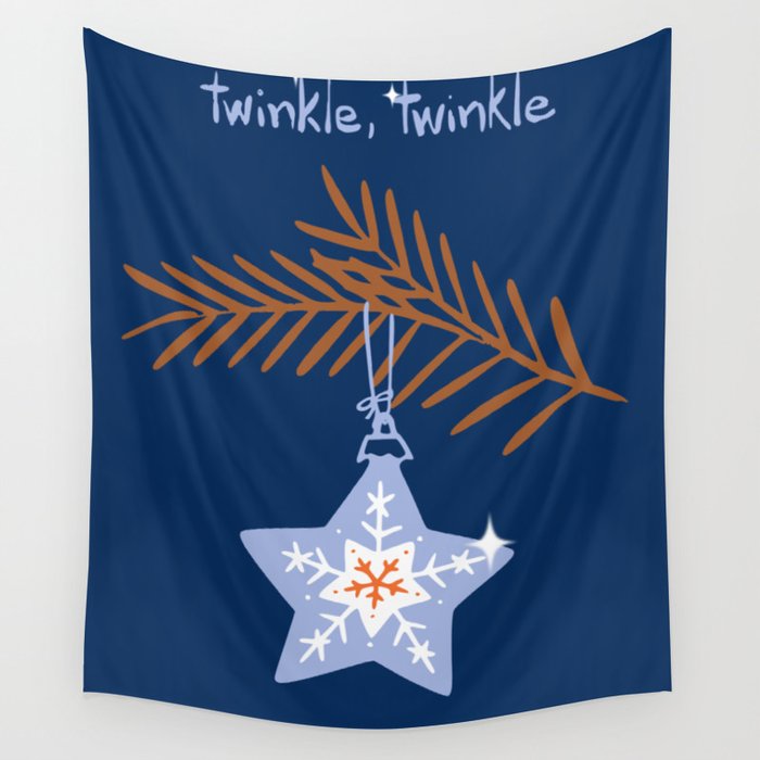 Cheerful twinkle Christmas star blue Wall Tapestry Gallery Image 4