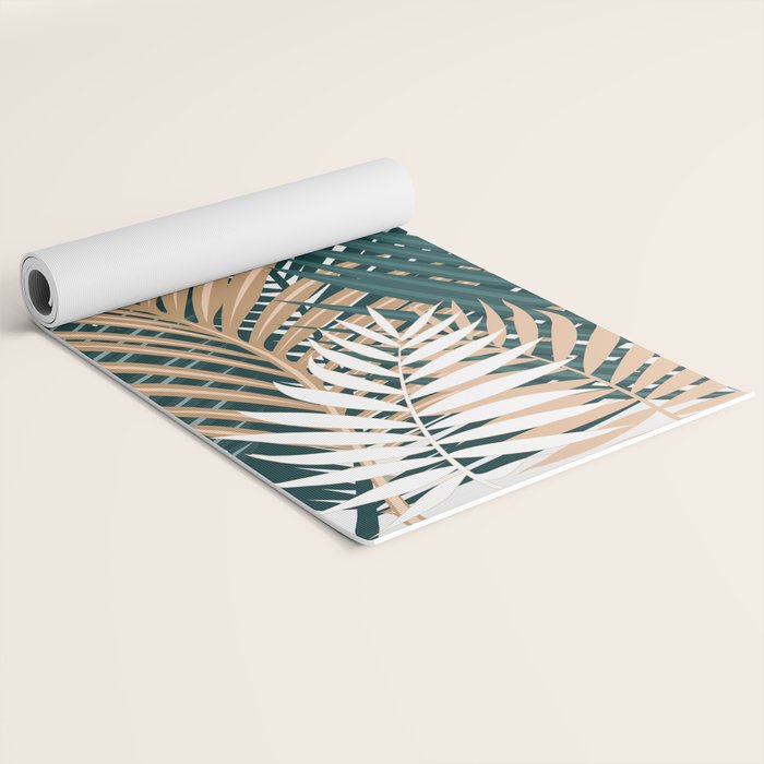 Gold and Green Palm Leaves Yoga Mat Gallery Image 2