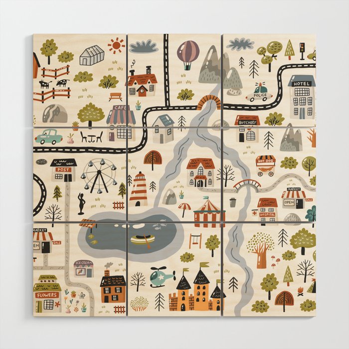 Town Map Wood Wall Art Gallery Image 1
