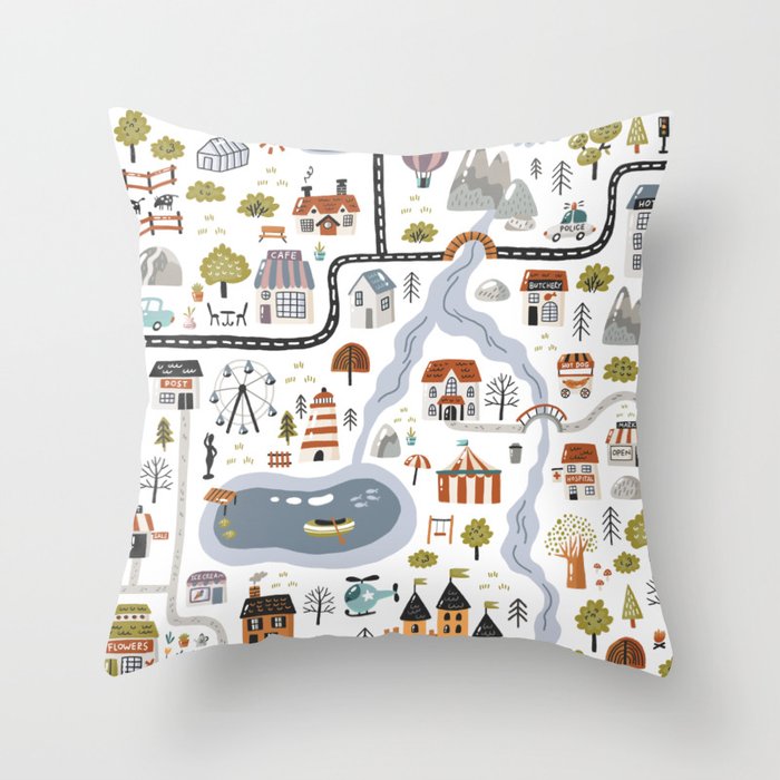 Town Map Throw Pillow Gallery Image 1