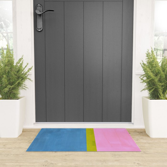 Childhood Dreams Sky Blue Lime Green Pastel Pink Colorfield  Welcome Mat Gallery Image 3