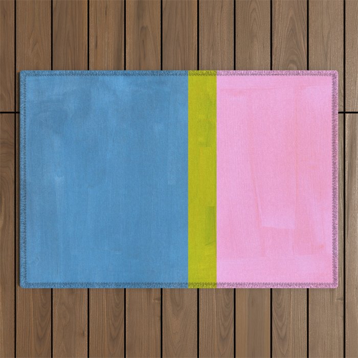 Childhood Dreams Sky Blue Lime Green Pastel Pink Colorfield  Outdoor Rug Gallery Image 1
