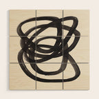 Mid Century Modern Minimalist Abstract Art Brush Strokes Black & White Ink Art Spiral Circles Wood Wall Art Gallery Image 1