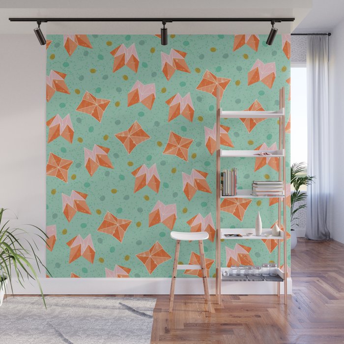 Origami Fortune Teller in Seafoam Green & Orange Wall Mural Gallery Image 1