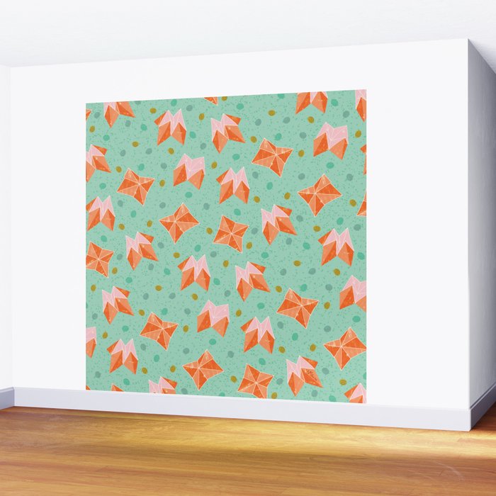 Origami Fortune Teller in Seafoam Green & Orange Wall Mural Gallery Image 2