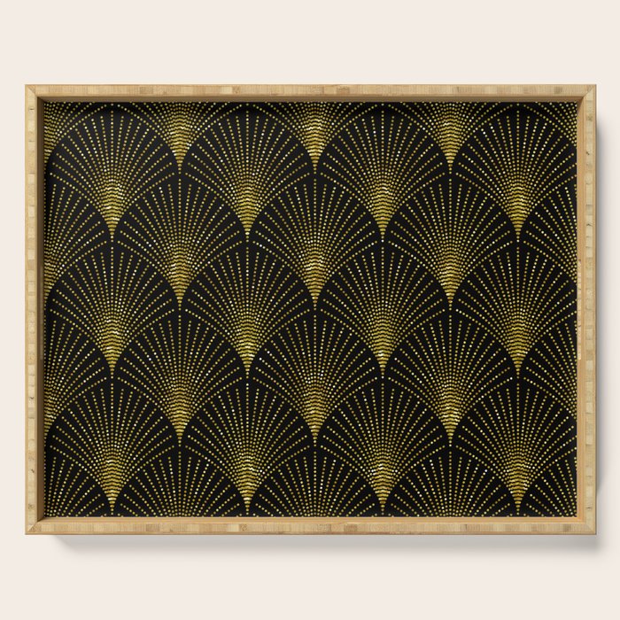 Back and gold art-deco geometric pattern Serving Tray Gallery Image 1
