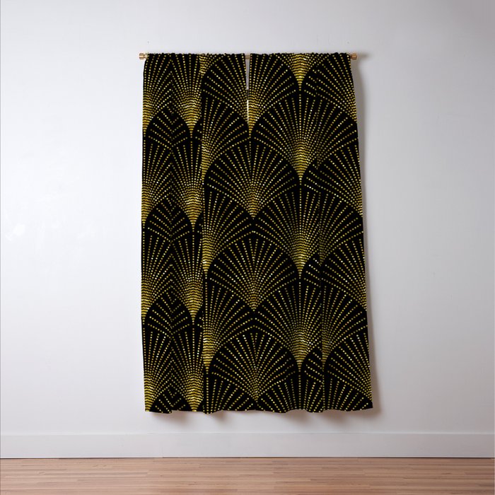 Back and gold art-deco geometric pattern Window Curtain Gallery Image 3