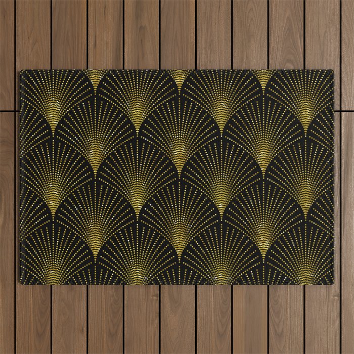 Back and gold art-deco geometric pattern Outdoor Rug